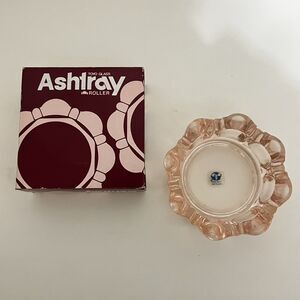 Vintage Toyo Glass Roller Ashtray Pink Round Scalloped Japan w/ Box